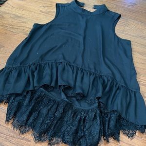 black ruffle top